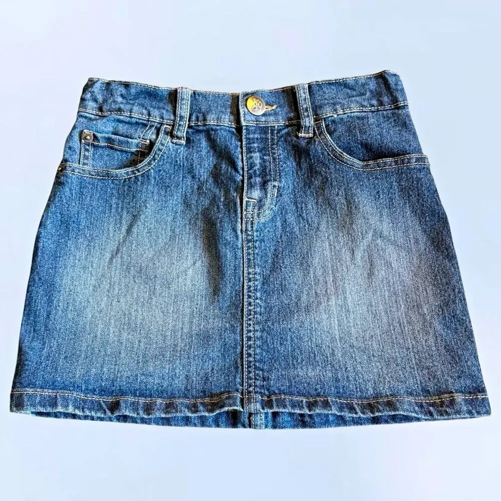 The Childrens Place Girls Dark Wash Denim Skirt Five Pocket Blue Jean Size 10